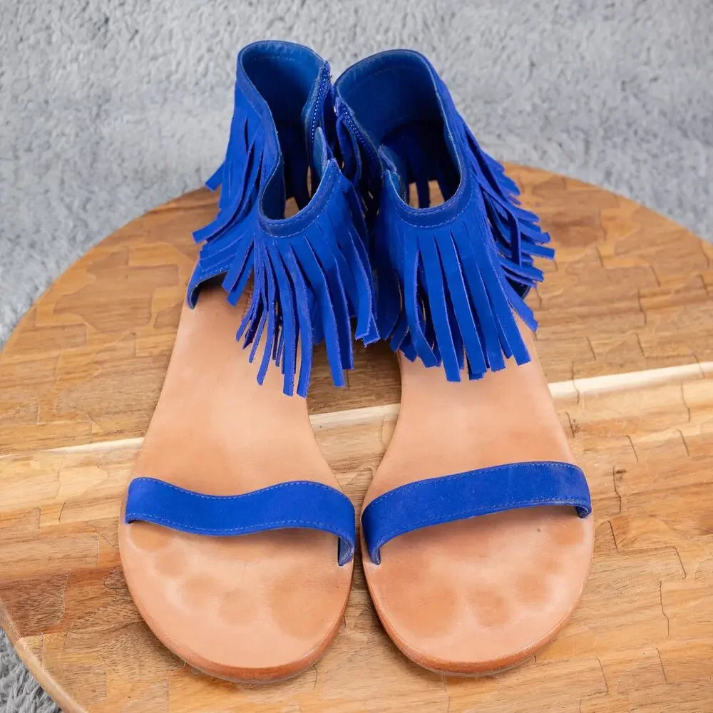 Kate Spade Sunset Suede Blue Flat Fringe Sandals‎ | Women's 9 M